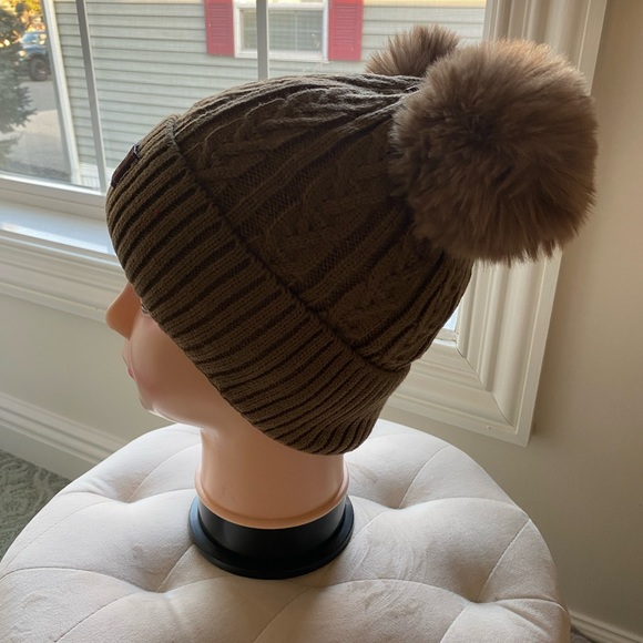 UGG Brown Double Faux Fur Pom Pom Hat - Picture 2 of 3